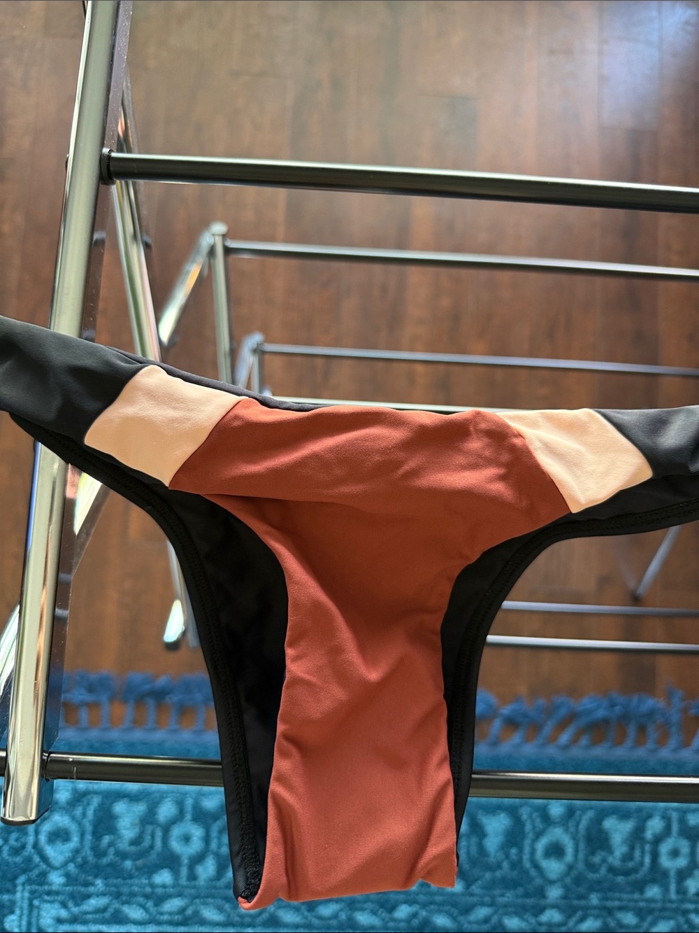 Pilyq Colorblock Bikini Bottom in Rust, Black & Cream
